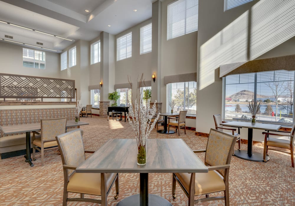 Bright, spacious resident lounge at Mountain Lakes Estates in Reno, Nevada.