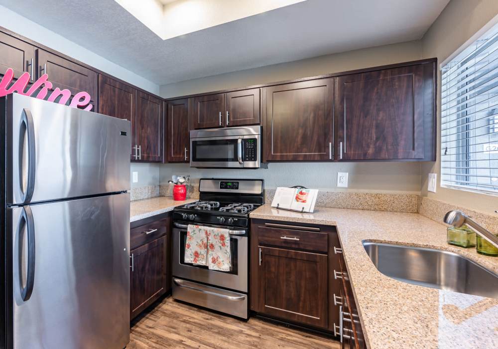 Upgraded kitchen at Seapointe Villas in Costa Mesa, California