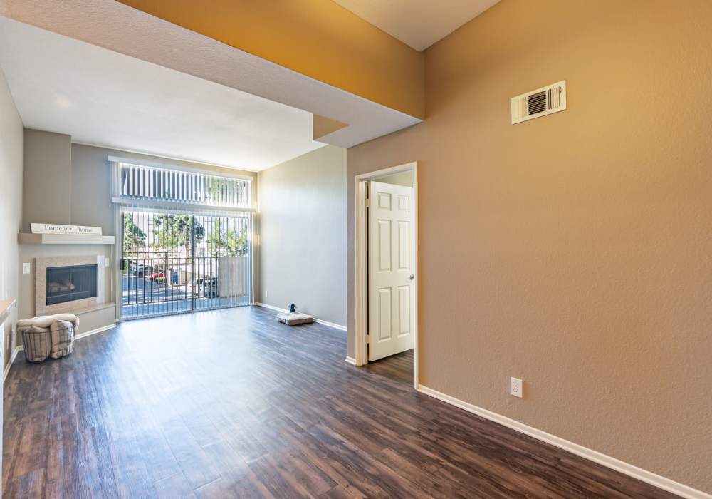 Stylish living room at Seapointe Villas in Costa Mesa, California