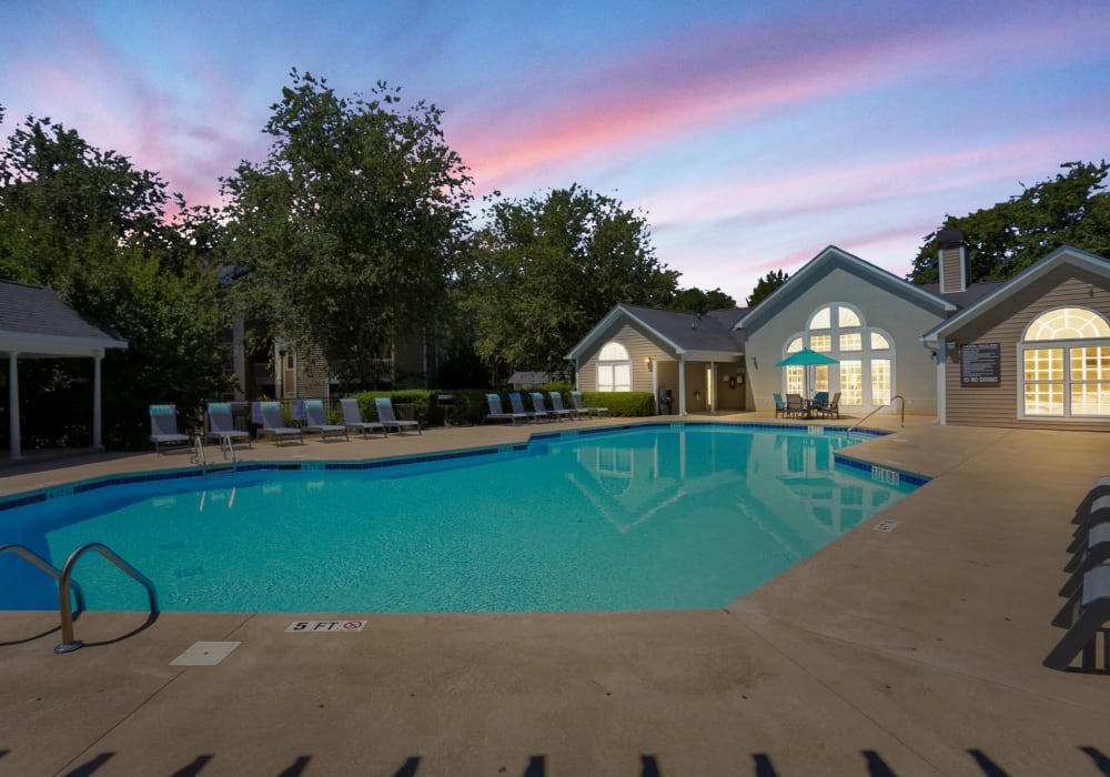 Swimming pool at night at The Laurel Apartments in Spartanburg, South Carolina