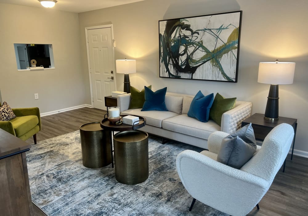 Spacious living rooms at Featherstone Village in Durham, North Carolina