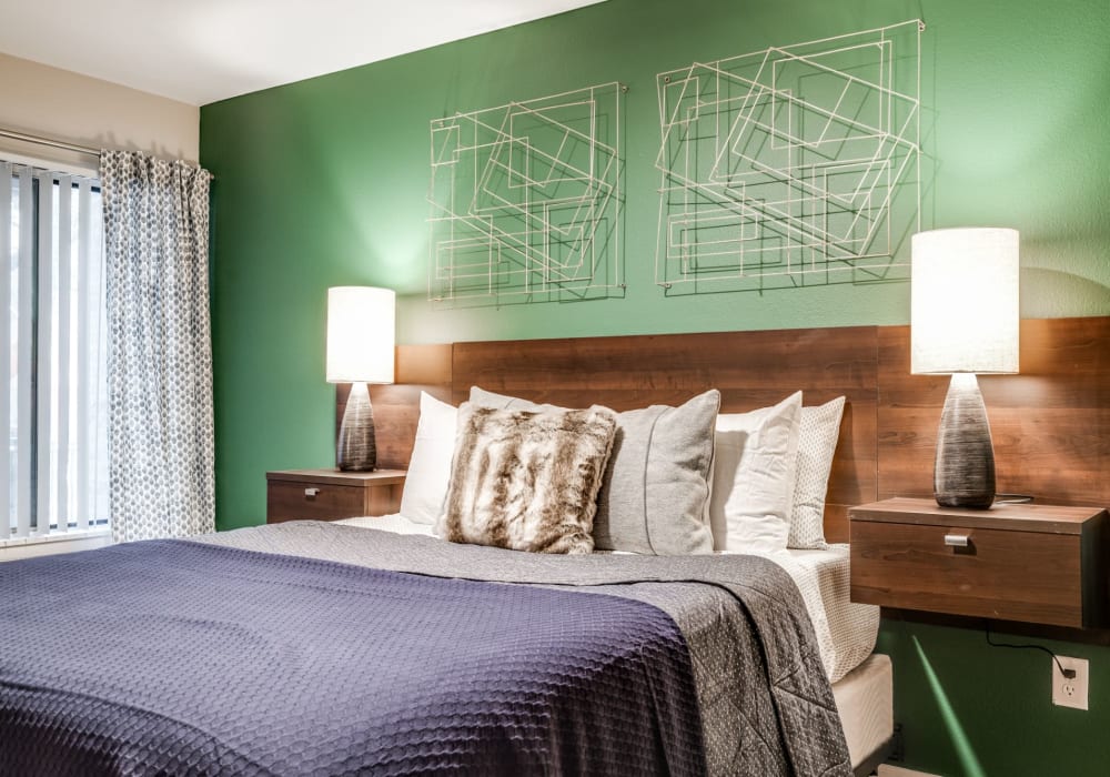 Bedroom with cool design at Radius at Ten Mile in Southfield, Michigan