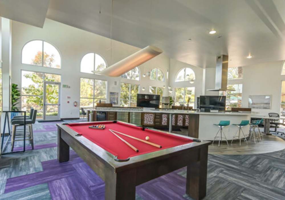 Pool table in game room at Solterra in San Diego, California