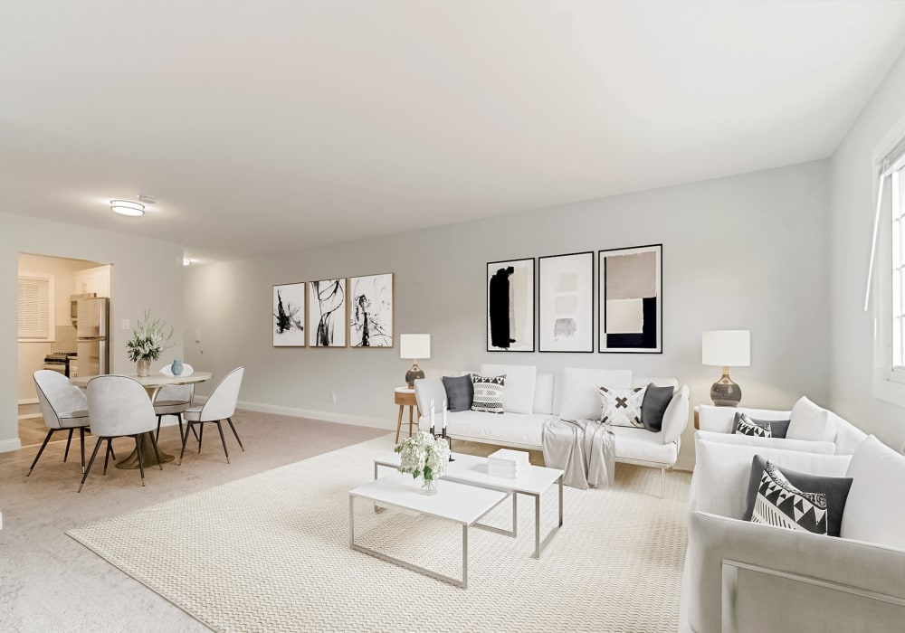 Overview of living room at Eagle Rock Apartments at Mineola in Mineola, New York