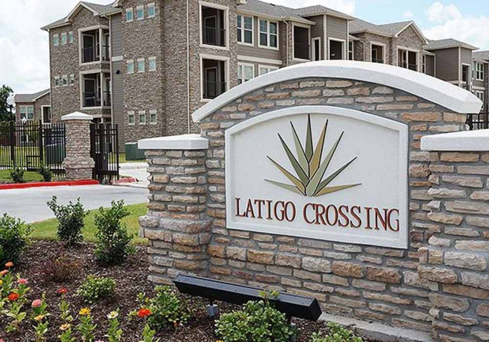 Community sign at Latigo Crossing in Victoria, Texas