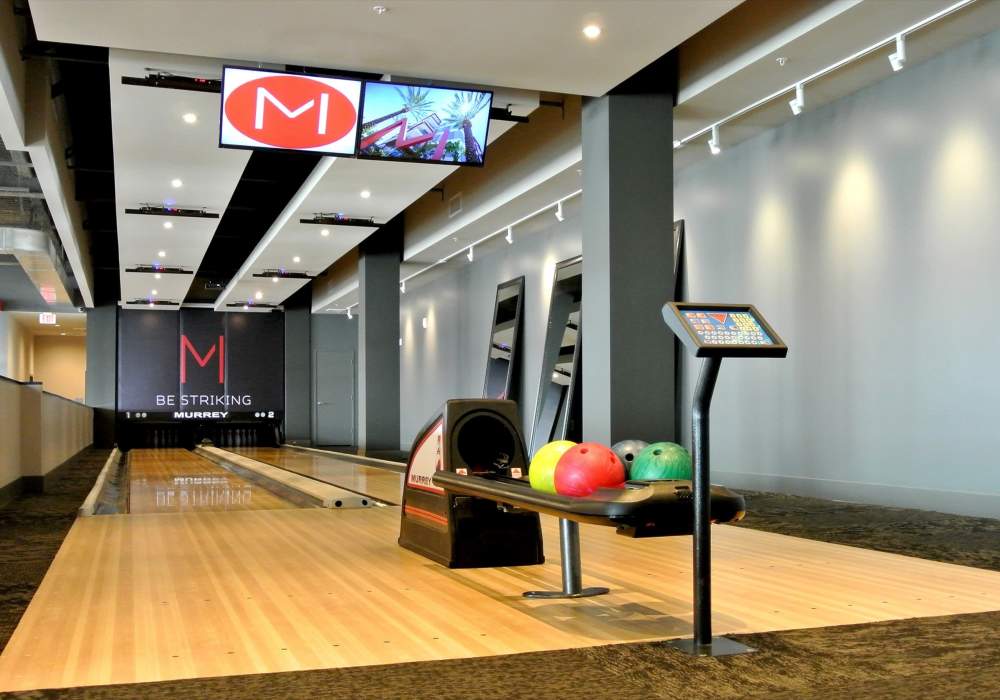 Bowling lanes at The Marke Apartment Homes in Santa Ana, 
