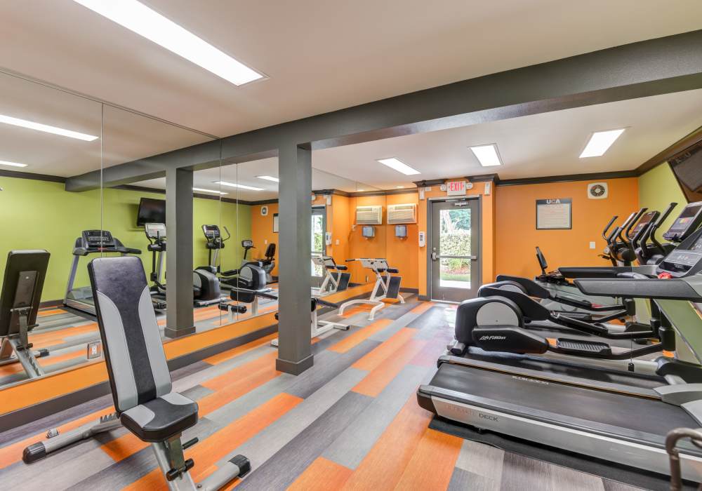 Community fitness center at UCA Apartment Homes in Fullerton,California