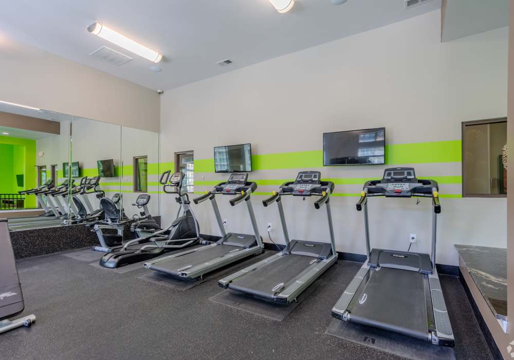 Fitness center open 24 hours treadmills at Maystone at Wakefield in Raleigh, North Carolina