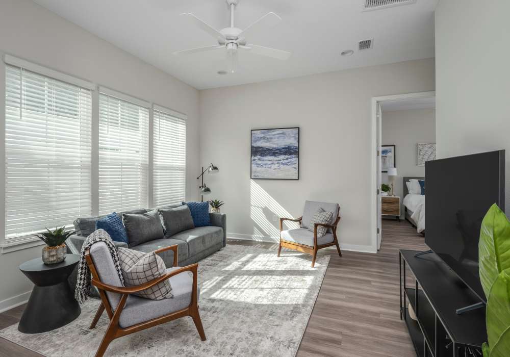 Living room in a model home at Cottage Street at eTown in Jacksonville, Florida