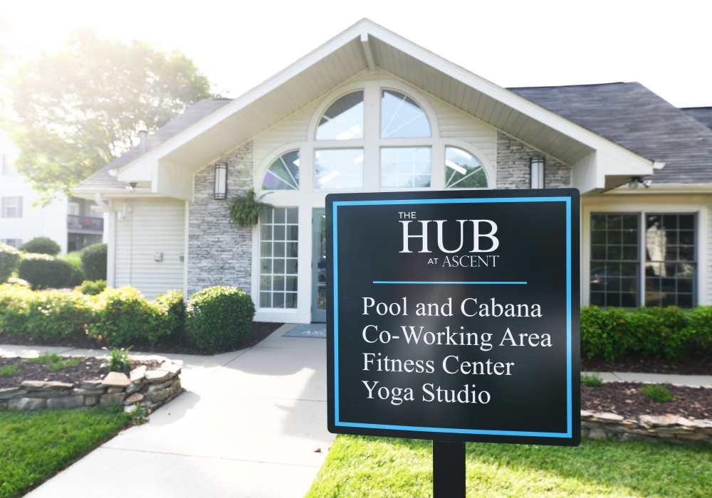 The Hub sign in front of Ascent Apartment Homes in Asheville, North Carolina