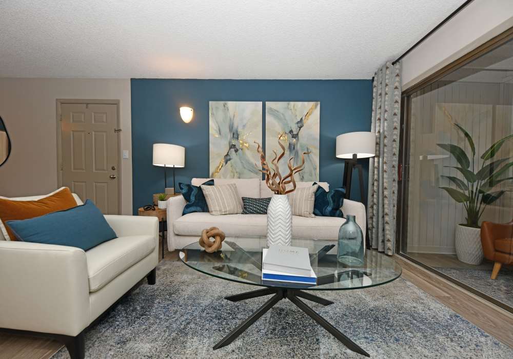 Detail of a sofa and end table at Ascent Apartment Homes in Asheville, North Carolina