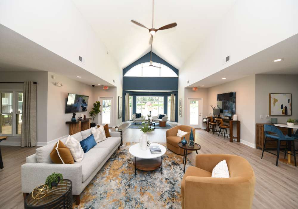 Communal lounge at Nova at Biltmore Park in Arden, North Carolina