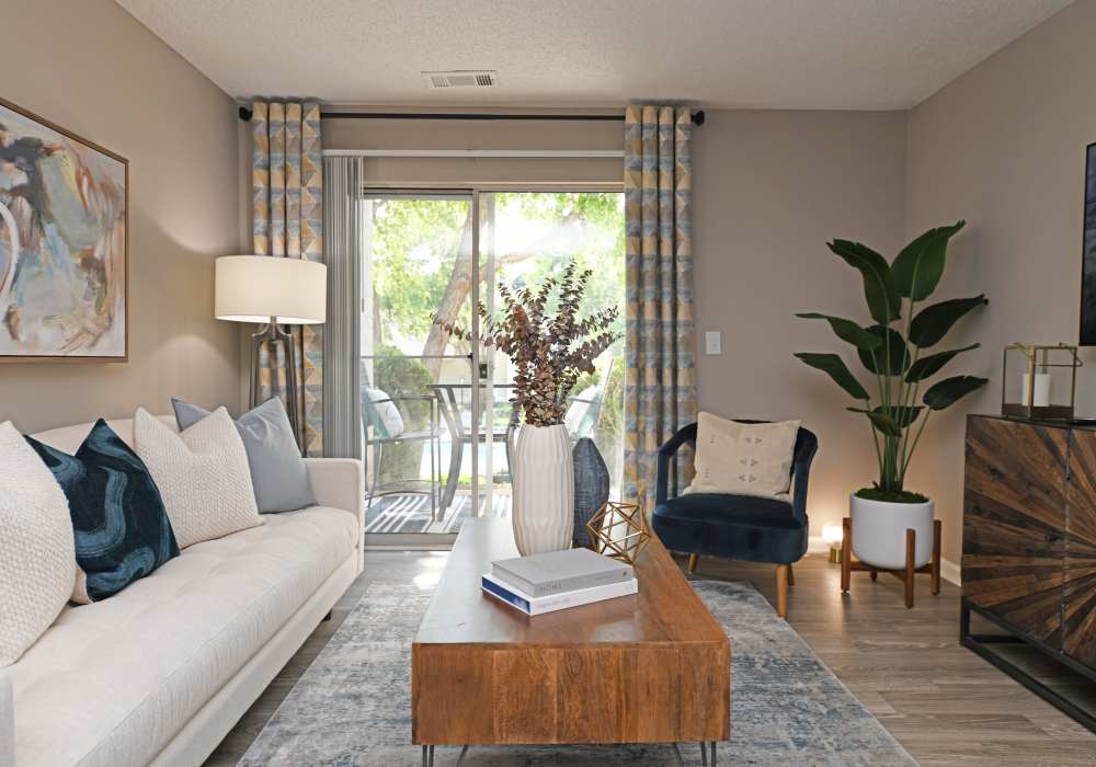 Furnished living room at Nova at Biltmore Park in Arden, North Carolina