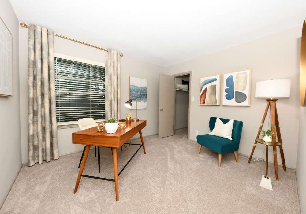 bedroom decorated as a den at Ascent Apartment Homes in Asheville, North Carolina