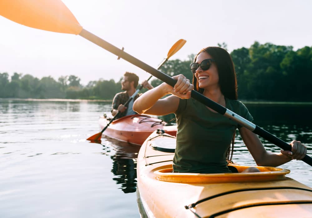 Residents kayaking on a lake near Zinc 1501 in Sacramento, California