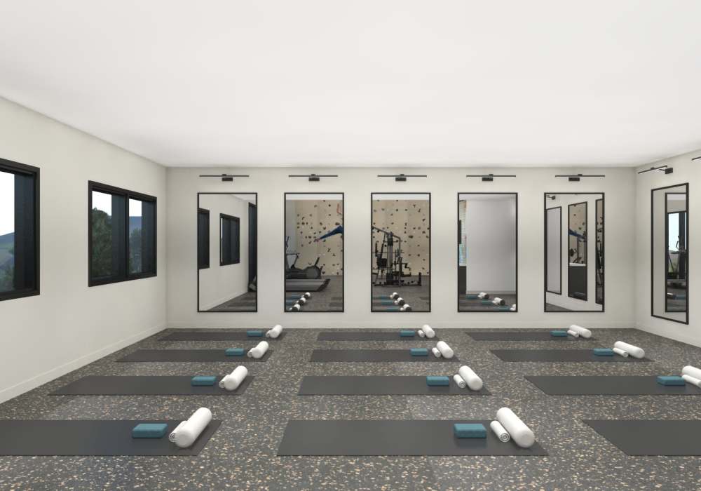 Yoga area with mirrors for the residents at Zinc 1501 in Sacramento, California