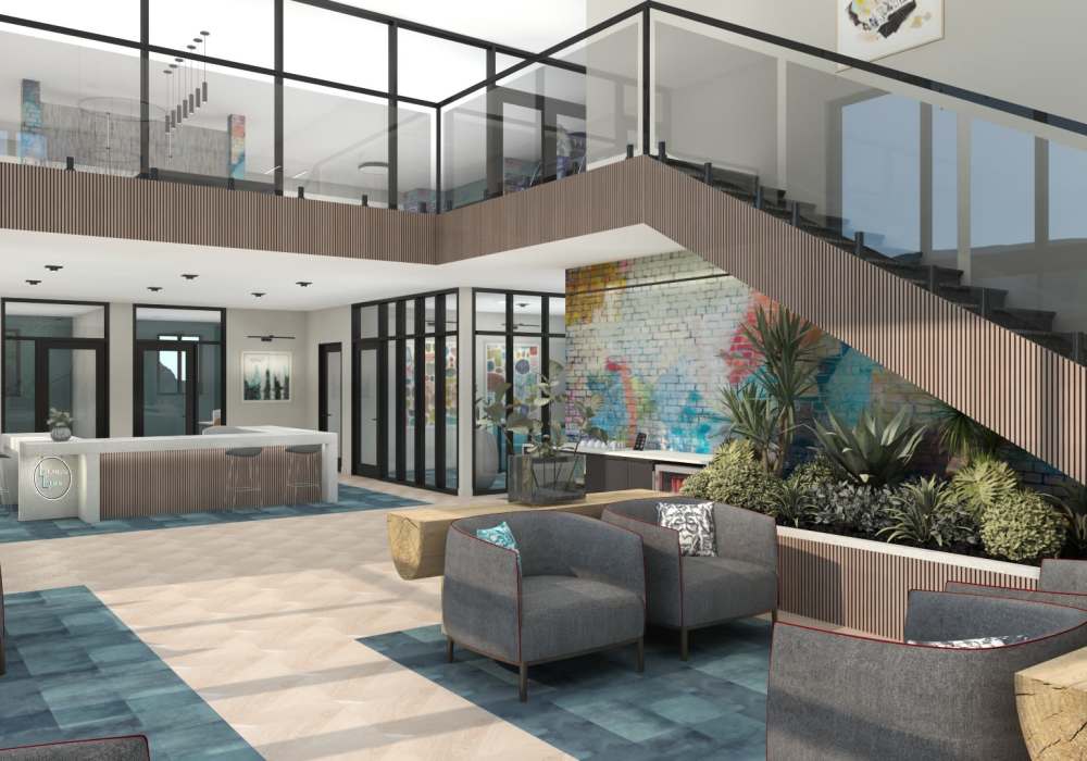 Multi-level clubhouse at Zinc 1501 in Sacramento, California
