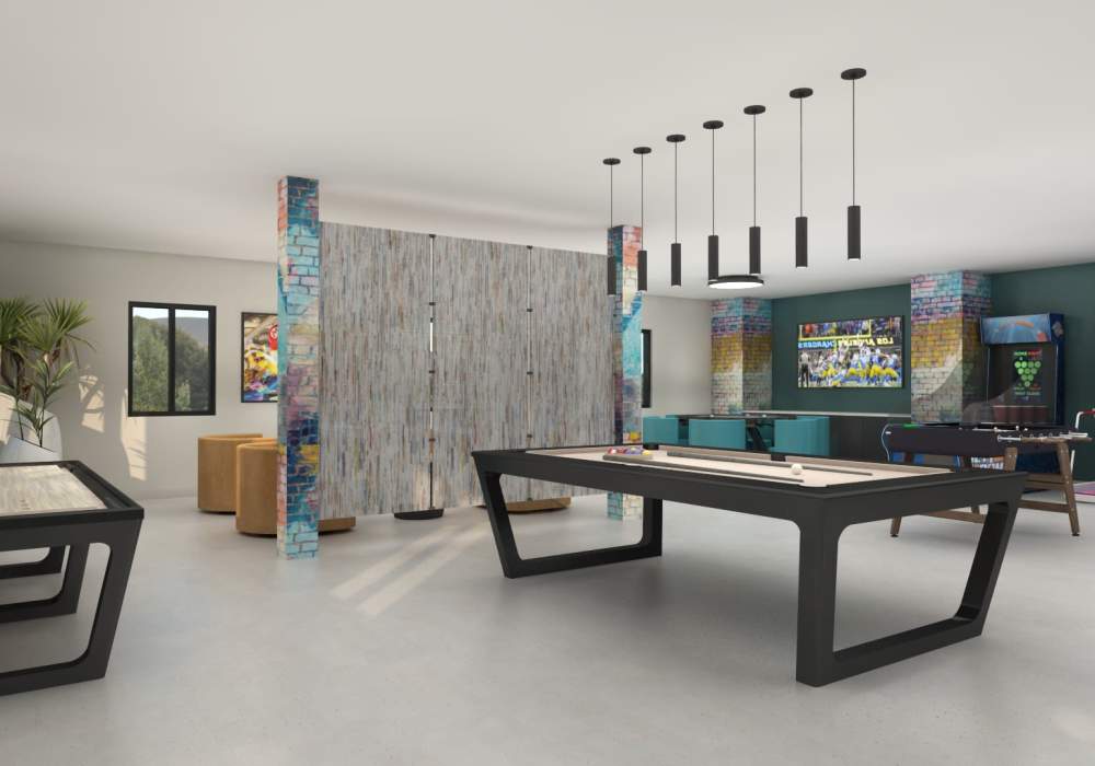 Well designed game room for the residents at Zinc 1501 in Sacramento, California
