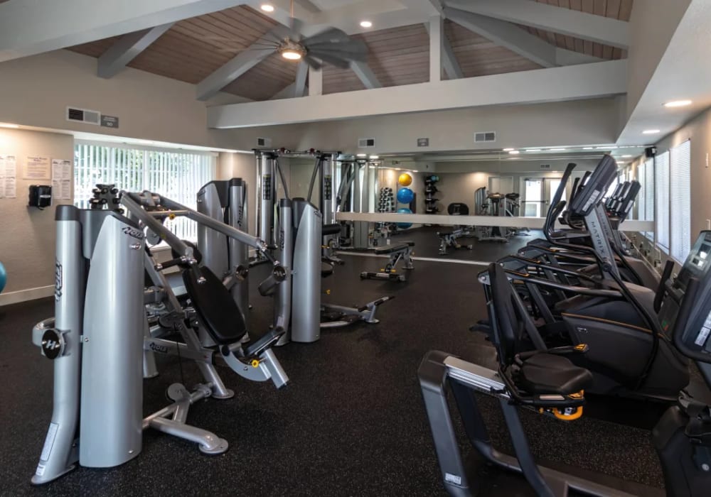 Fitness center at Gateway Apartments in San Leandro, California