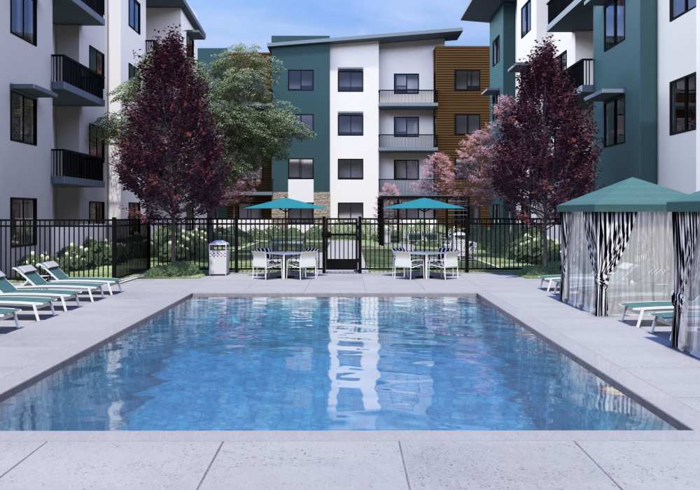 Luxurious apartments with a swimming pool and spa at Zinc 1501 in Sacramento, California