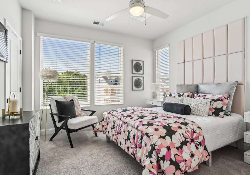 Bedroom with large window  at Crossings At NoDa in Charlotte, North Carolina