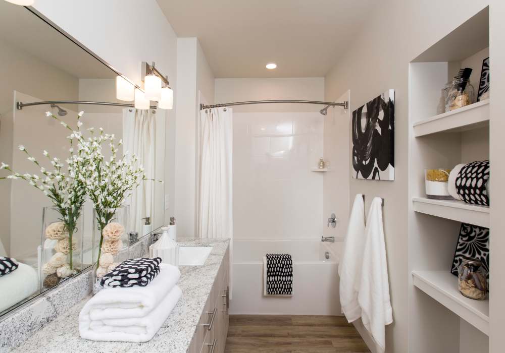 Modern bathroom with vanity light and bath tub  Altair At The Heights in Richmond Heights, Missouri