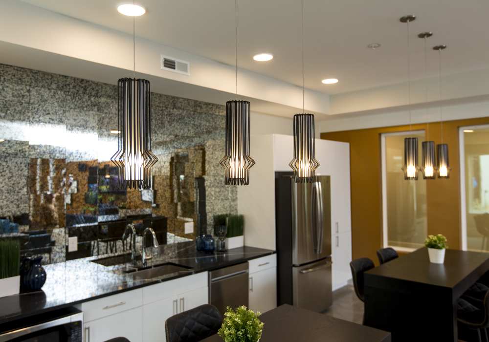 Clubhouse kitchen at Altair At The Heights in Richmond Heights, Missouri