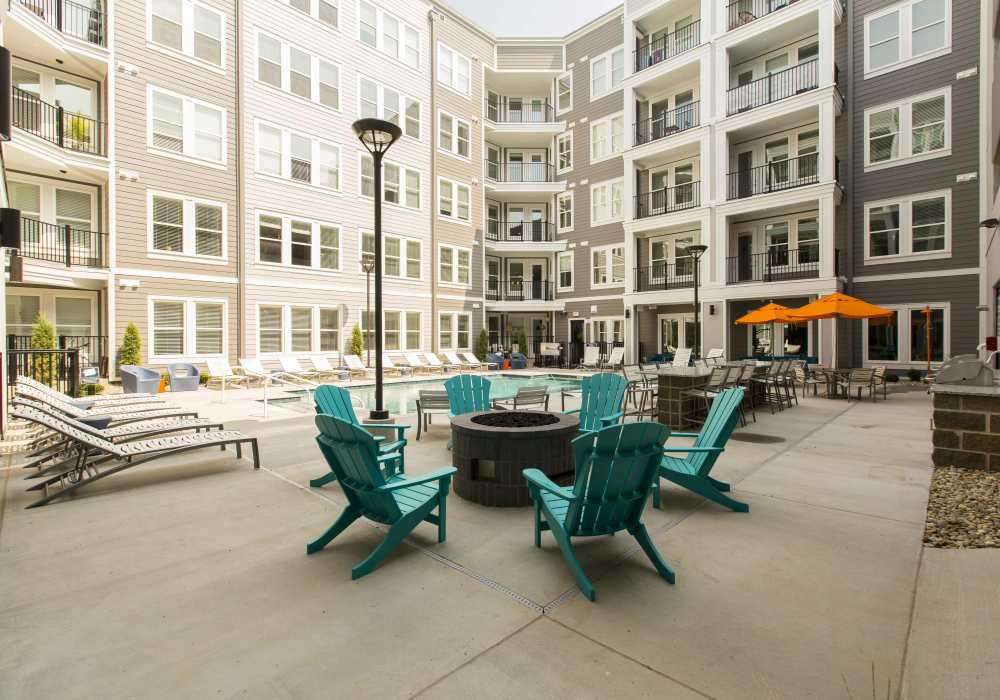 Fire pit with seating space at Altair At The Heights in Richmond Heights, Missouri