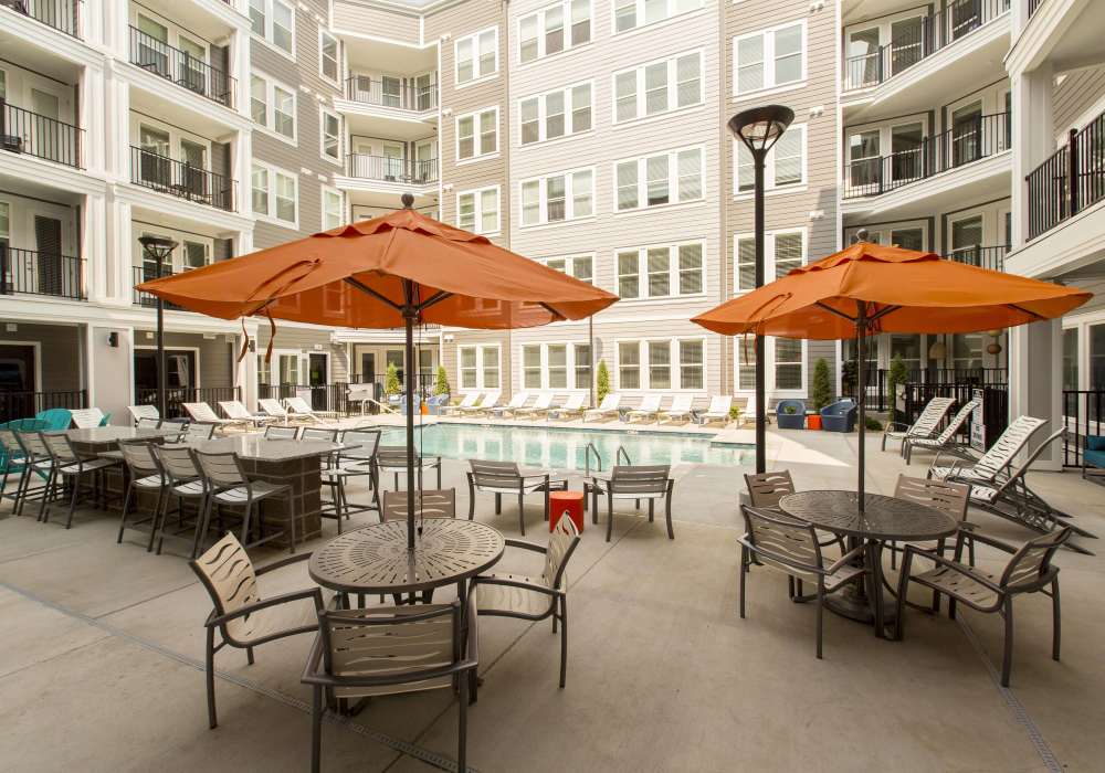 Two canopies for seating area at Altair At The Heights in Richmond Heights, Missouri