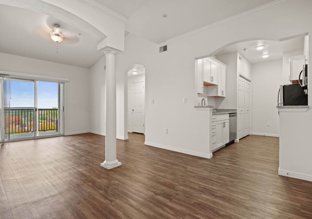 View of the kitchen at Irving Schoolhouse Apartments in Salt Lake City, Utah