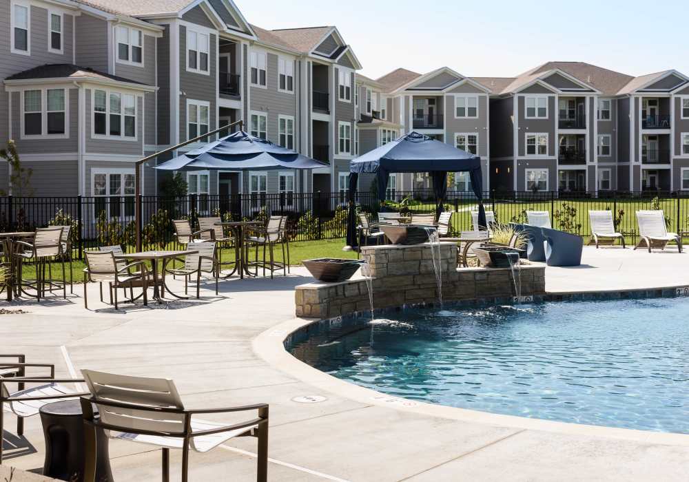 Resort-style swimming pool at Altair At The Preserve in O'Fallon, Missouri