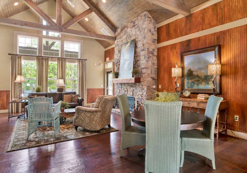Clubhouse with fireplace at The Crossings At Cottage Hill in Mobile, Alabama