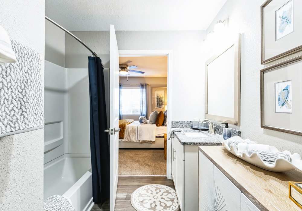 Modern bathrooms at Hidden Creek Village in Fayetteville, North Carolina