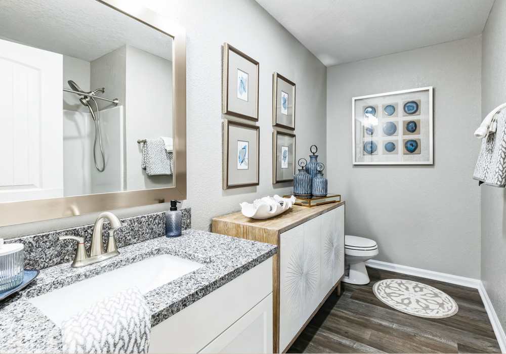 Primary Bathroom with upgraded features at Hidden Creek Village in Fayetteville, North Carolina
