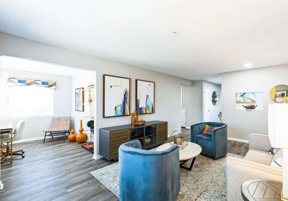 Spacious living room in apartments at Hidden Creek Village in Fayetteville, North Carolina