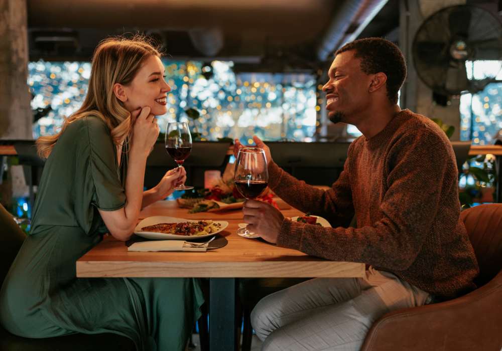 Couple having dinner at their favourite restaurant near The Bluffs in Rancho Cucamonga, California