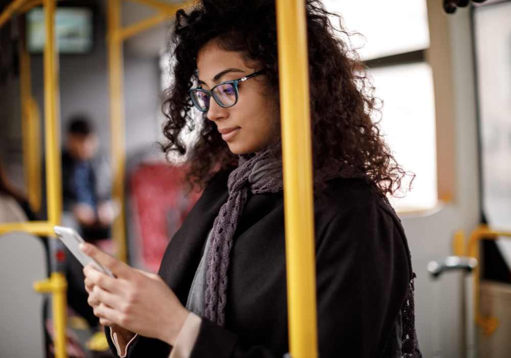Resident travelling in bus near Greer Mill Residences in Greer, South Carolina