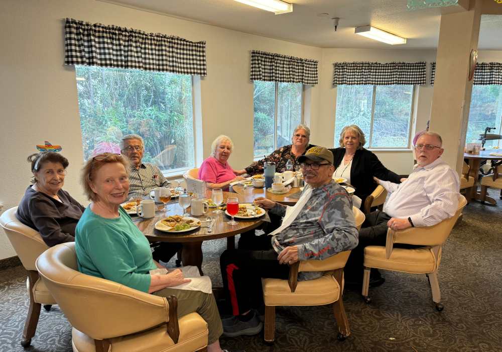 Residents dining together for Cinco de Mayo at Truewood by Merrill, Fig Garden in Fresno, California