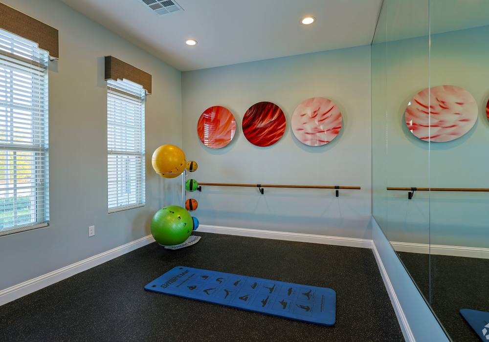 Peaceful yoga and meditation room at Hollybrook Ranch in Round Rock, Texas