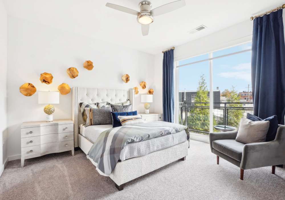 Modern bedrooms at Carroll at Bellemeade in Greensboro, North Carolina