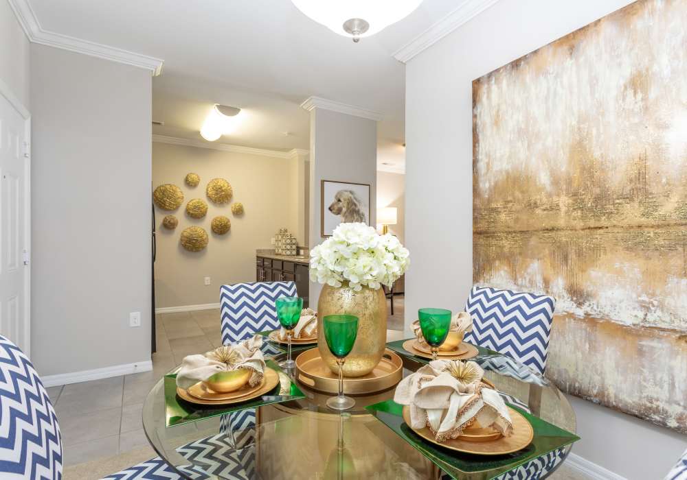 Glass dining room table at Village at Town Center in Raleigh, North Carolina