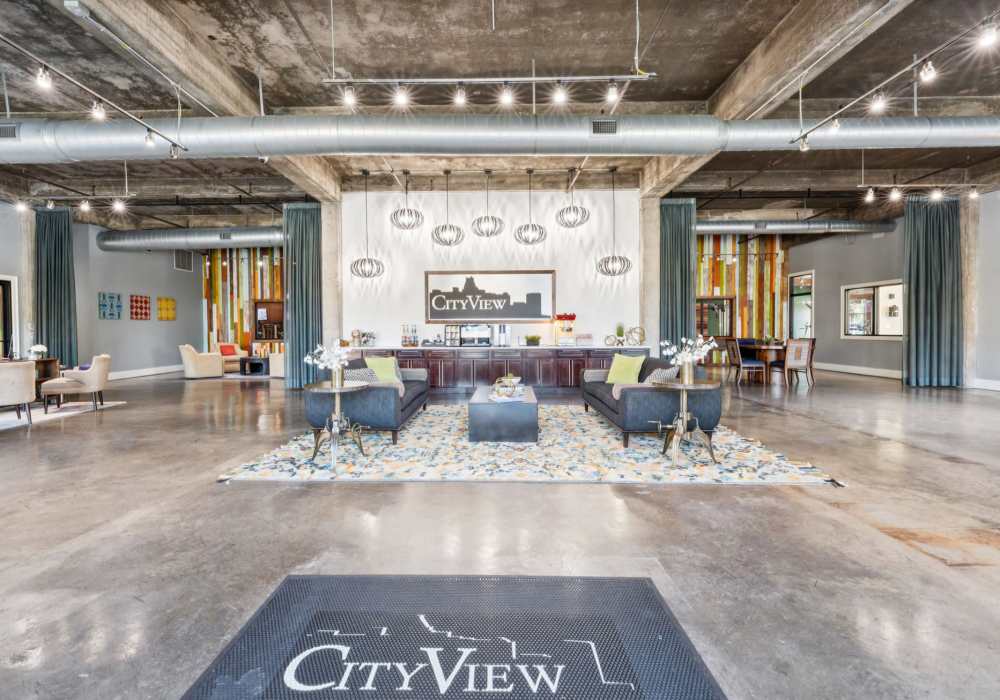 Community clubhouse and leasing office at CityView Apartments in Greensboro, North Carolina.