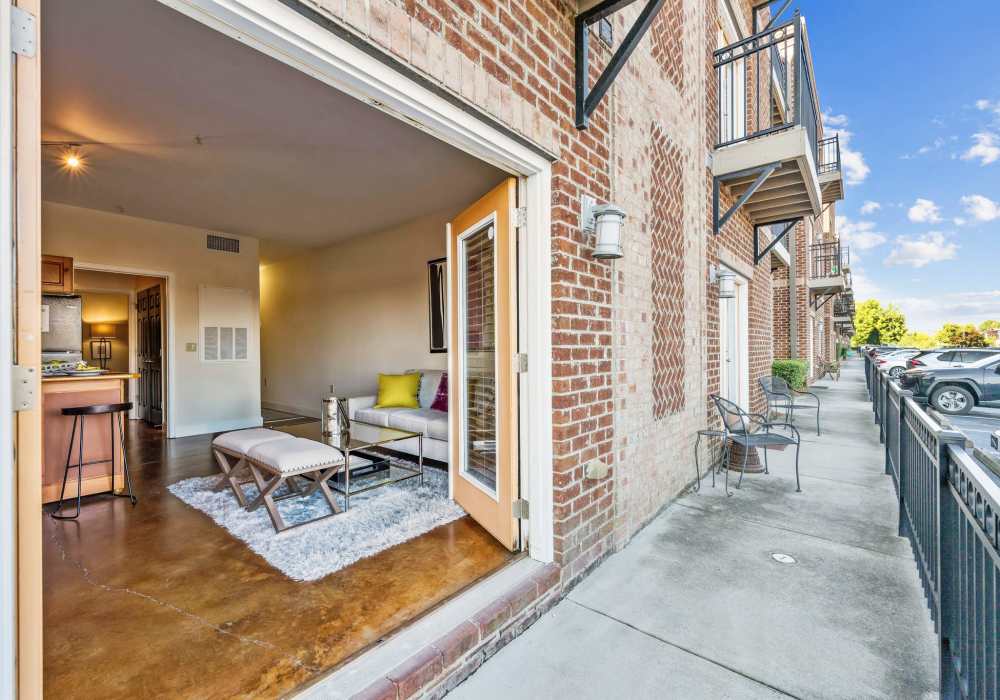 French doors in the living room at CityView Apartments in Greensboro, North Carolina 
