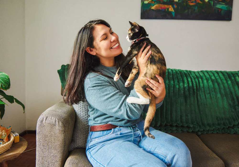 Resident with cat at Steeplechase in Coweta, Oklahoma