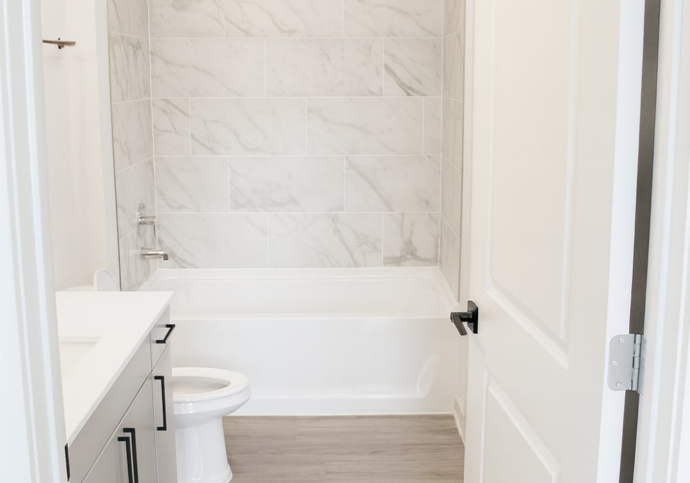 Bathroom with shower at Silo Creek Apartments in Lafayette, Louisiana