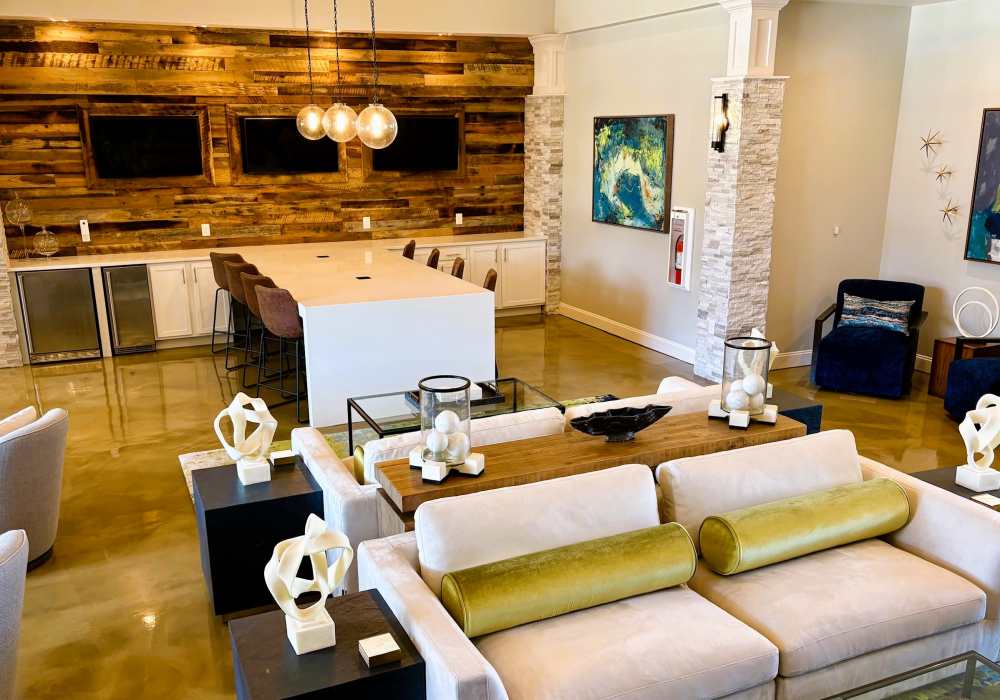 Clubhouse with ambient lighting at Carroll at Cane Ridge Apartments in Antioch, Tennessee