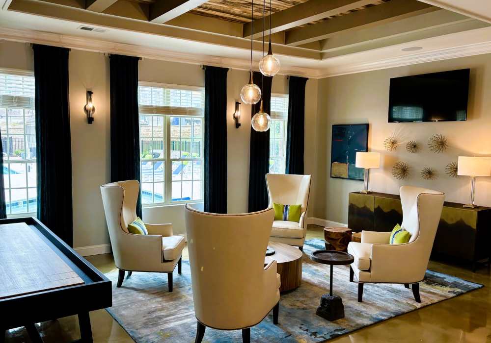 Resident clubhouse with raised chairs at Carroll at Cane Ridge Apartments in Antioch, Tennessee