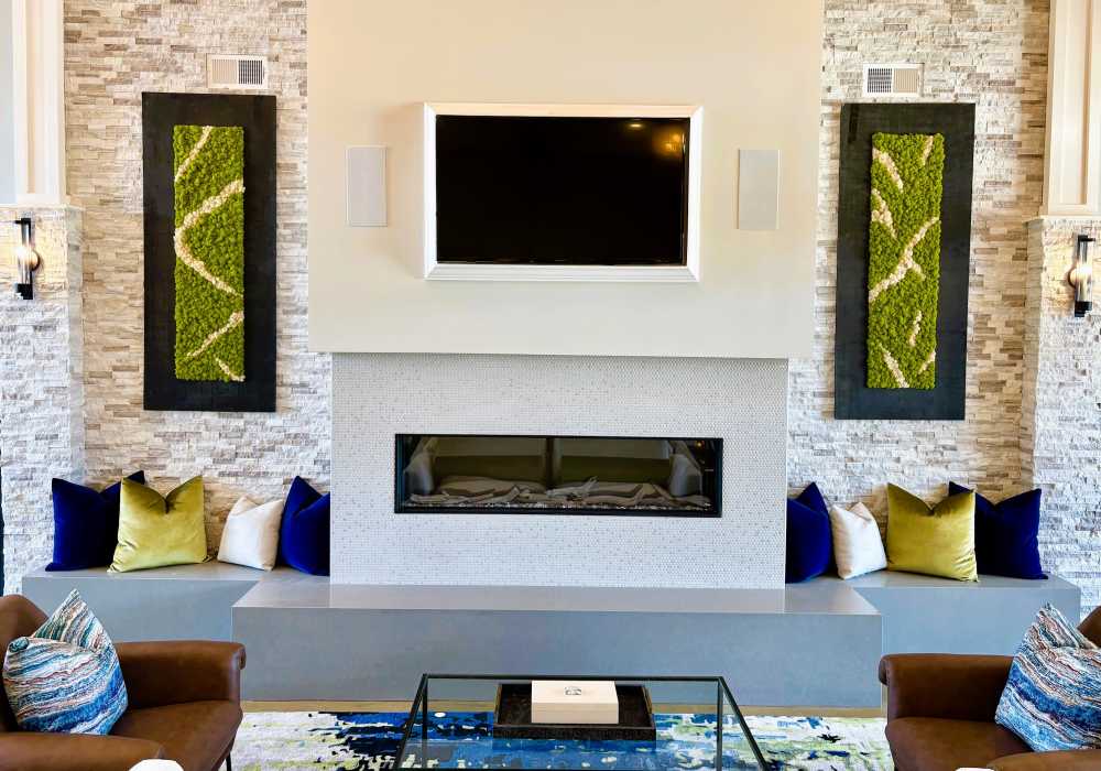 Clubhouse with fireplace at Carroll at Cane Ridge Apartments in Antioch, Tennessee