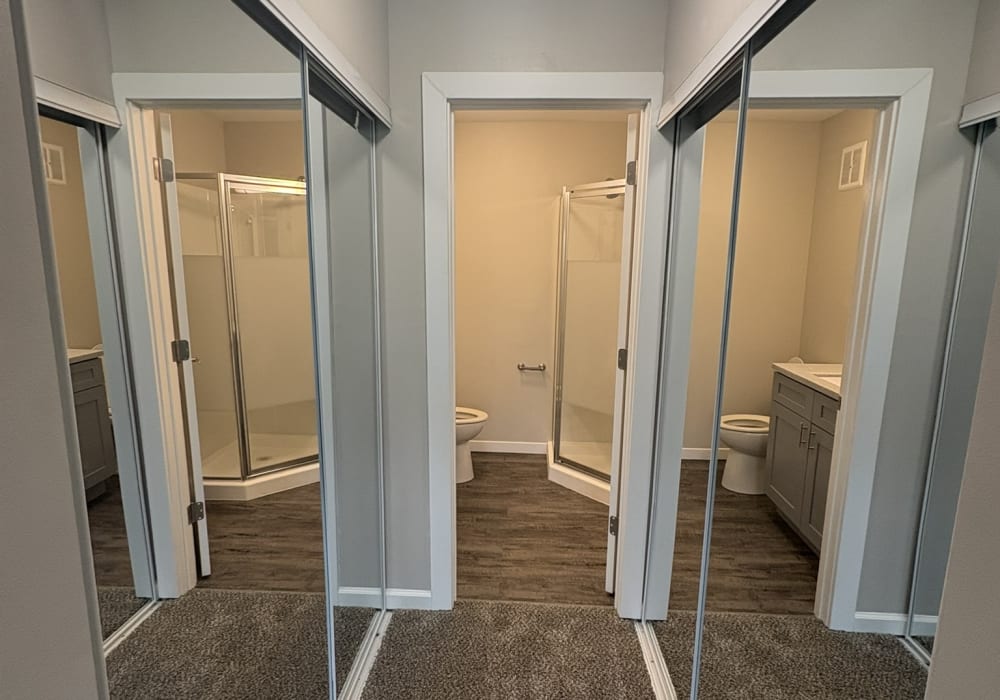 Hallway for washroom at Broadway Crossing Apartments in Merrillville, Indiana