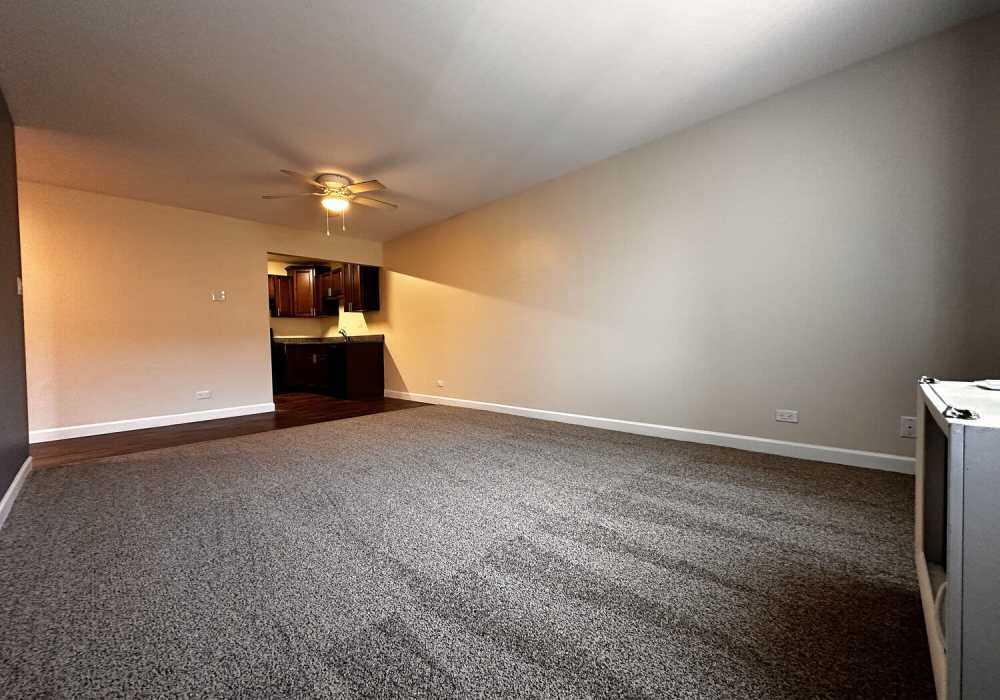 Living room with carpet-flooring at Main Street Apartments in Bensenville, Illinois